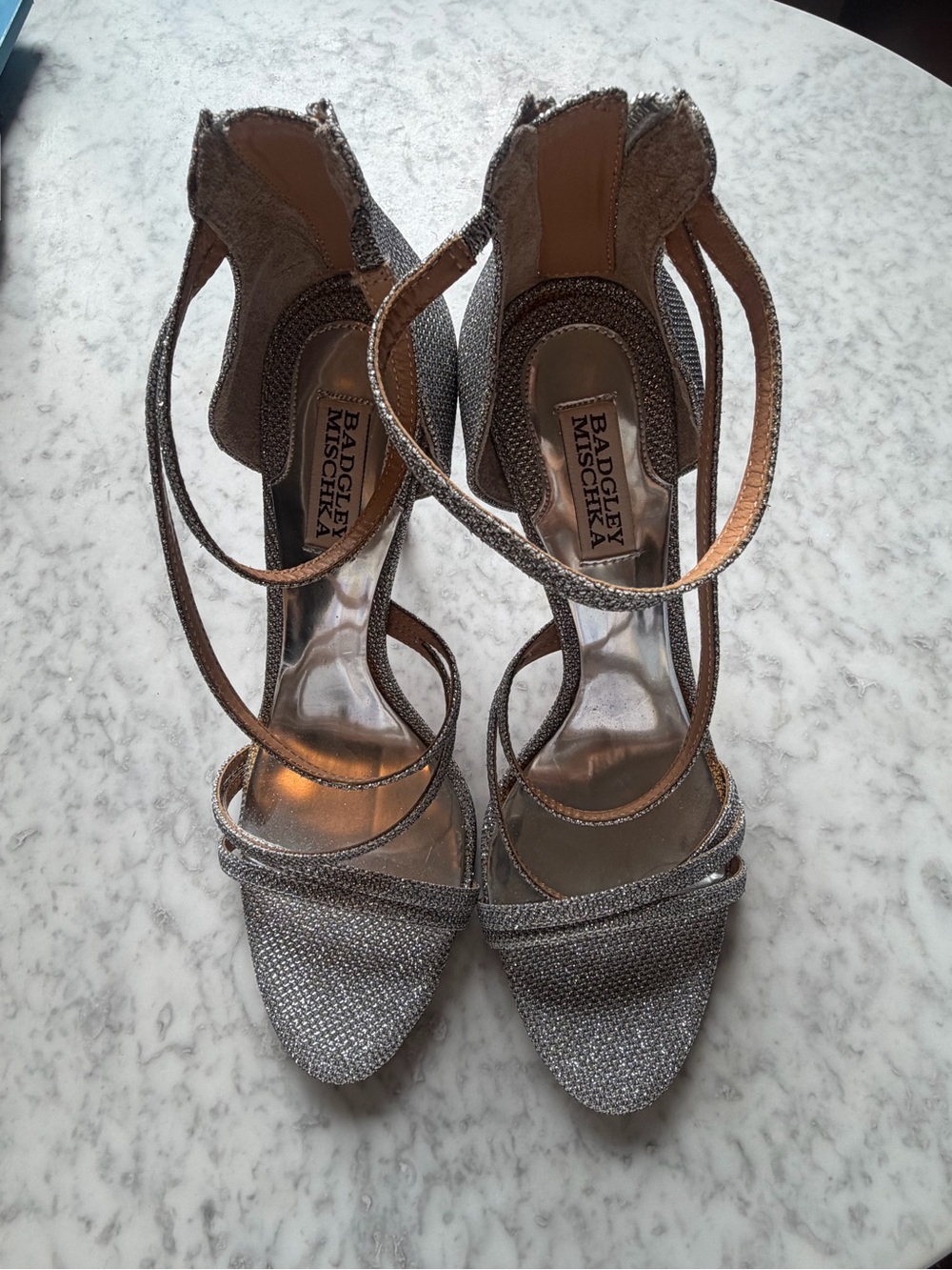 Badgley Mischka Silver brand new never worn!!! Glitter Strappy High-Heel Sandals